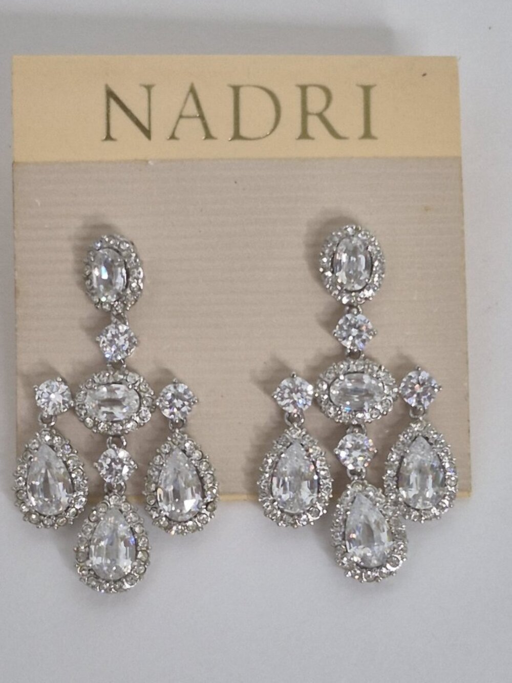 NEW NADRI Chandelier Dangle Rhinestone Pierced Earrings 1.5"